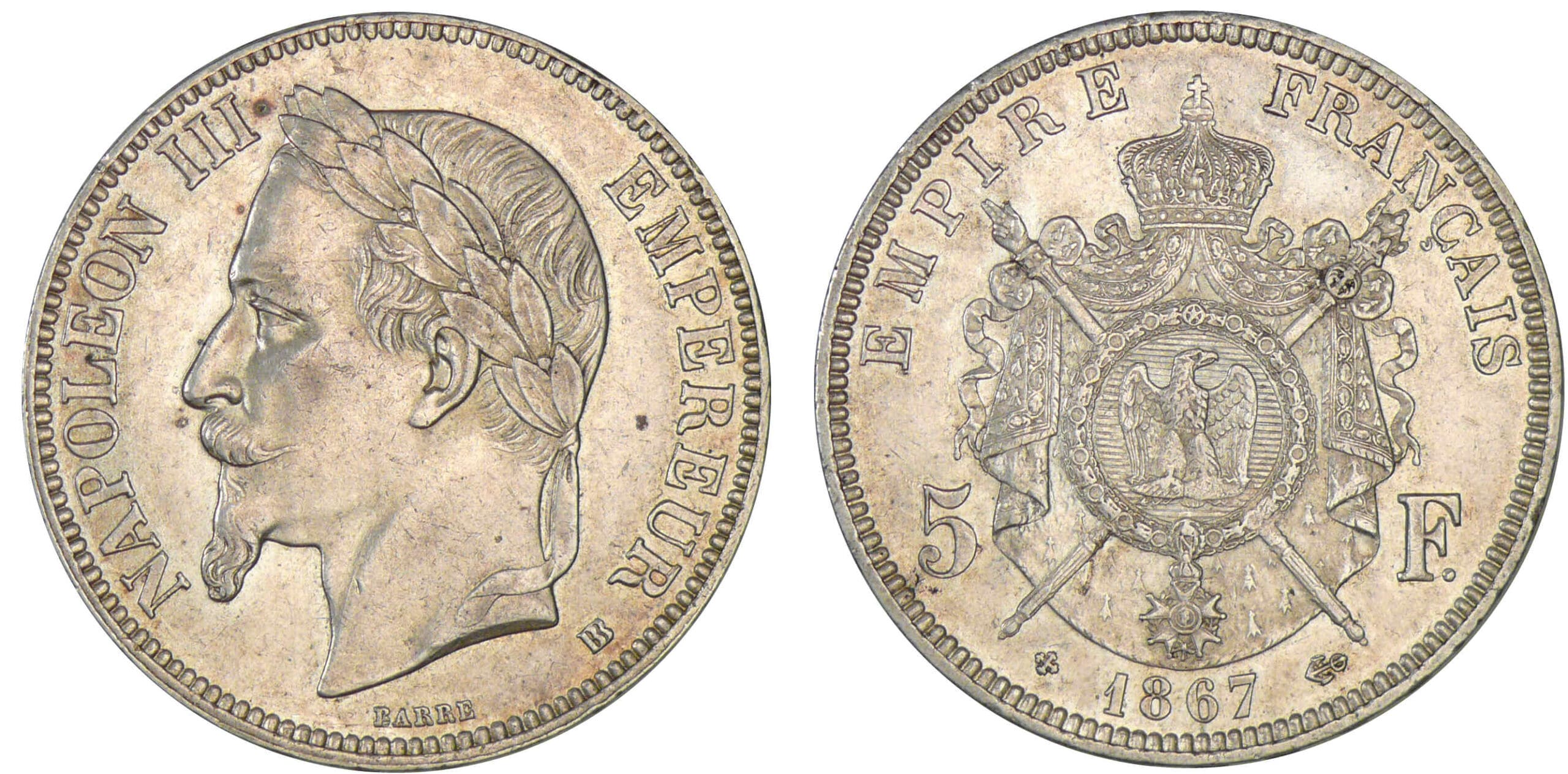Pièce 5 Francs Napoléon 3 1867 Valeur Vente sur offre terminée Napoléon III (1852-1870) - Monnaies d'antan